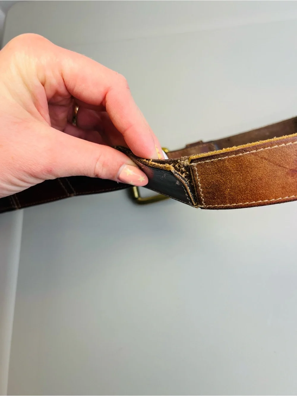 Vintage Fossil Genuine Leather Belt Brown Brass Buckle Western Y2K 40